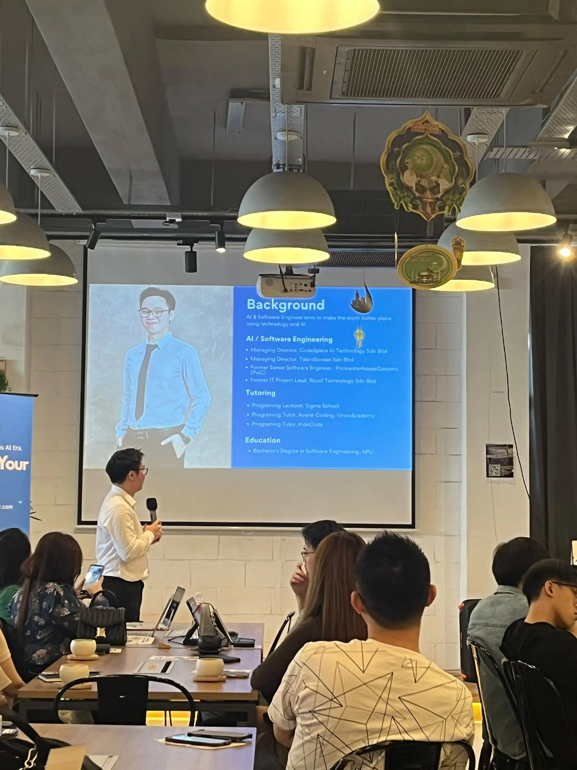Wide shot of training presentation