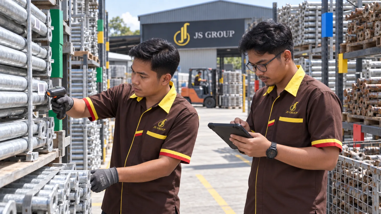 ONEX inventory and rental management beside a scaffolding warehouse